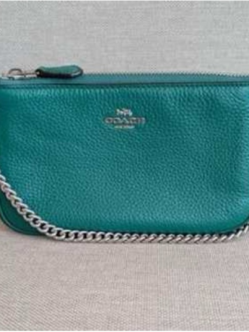 Coach Nola 19 Pebbled Leather Wristlet with Silver Chain bundle